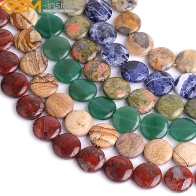 Natural Spacer Loose Coin Beads Assorted Stones For Jewelry Making Strand 15" - Image 1 of 4