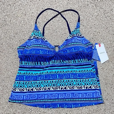 Speedo Tankini Badeanzug Oberteil Damen 18 blau grün integrierter BH Neu mit Etikett - Bild 1 von 4