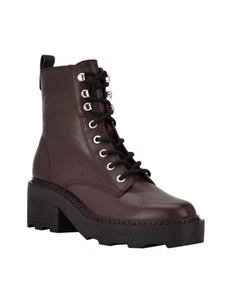 CALVIN KLEIN Womens Maroon 1" Platform Abeni Almond Leather Combat Boots 5.5 M - Picture 1 of 11