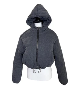 C&C California Dark Gray Puffer Hoodie Jacket Women's M Cropped Puffy Coat - Picture 1 of 8