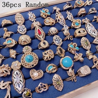 Wholesale 36pcs Rings Mixed Bulk Finger Rings Gemstones Crystal Jewelry Lot Boho - Image 1 of 4