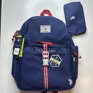U.S. Polo Assn. 16" Solid Backpack,  Lunch Box & Pencil Case Navy. New. - Picture 1 of 21