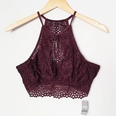 NEW Aerie High Neck Lace Bralette M Keyhole Stretch Comfort Lounge Sexy Romantic - Image 1 of 4