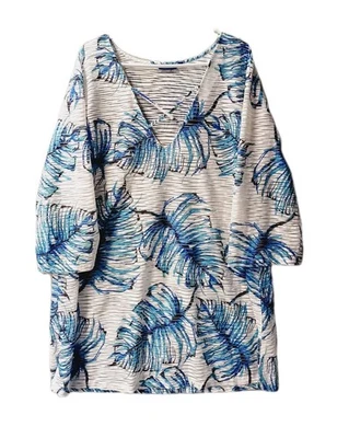 Apt 9 Traje de Baño Cubre 2XL Pullover Palma Semi Transparente Azul Verde Blanco Foto 1 de 4