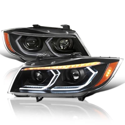 Fits Black 2006-2011 Bmw E90/91 325I 328I Sedan Dual Projector Headlights 3D Led - Imagem 1 de 4