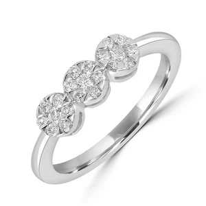 18K White Gold Diamond Trio Cluster Ring Fine Jewelry Elegant Gift for Women - Picture 1 of 6