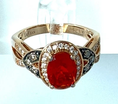 LeVian Ring 14K Rose Gold Mexican Fire Opal With White And Chocolate Diamonds - Image 1 of 4