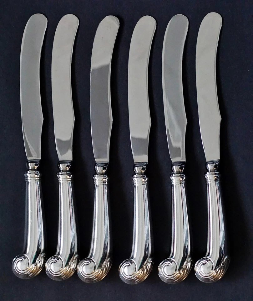 (6) KIRK STIEFF Williamsburg Shell Sterling Silver Hollow Pistol Dinner Knife - Image 1 of 4