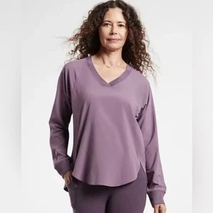 ATHLETA Zephyr V-Neck Top XL Dark Sky Violet, leichtes Langarmshirt - Bild 1 von 12