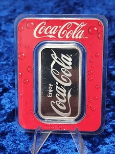 Coca-Cola® 1 oz Silver Struck Bar In Branded Sleeve ~ 1 oz .999 Fine Silver  - Picture 1 of 2