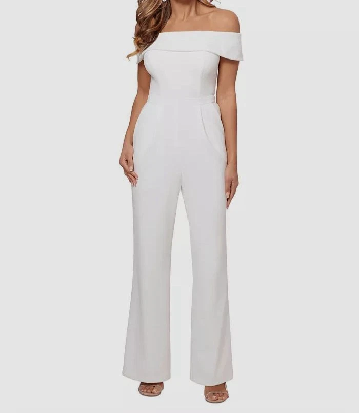 Xscape Women's White Crepe Off Shoulder Jumpsuit Size 8 - Image 1 of 1