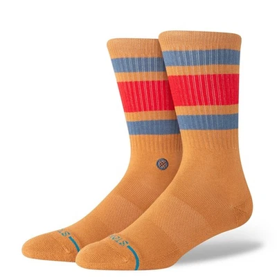 STANCE BOYD CREW SOCKS.STRIPED TAN BROWN PATTERN ARCH SUPPORT UK 6 - 13 W25