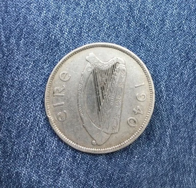 Moneda mundial de media corona de plata Irlanda 1940 baja acuñación Foto 1 de 2