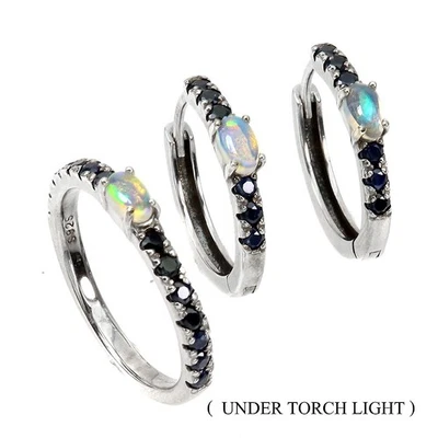 Set di gioielli in argento sterling 925 opale di fuoco ovale zaffiro pietre... - Immagine 1 di 4