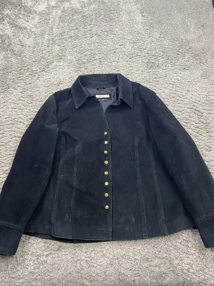 Chaqueta de cuero Coldwater Creek para mujer grande negra gamuza corta abrigo de bombardero de colección Y2K Foto 1 de 4