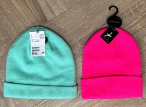 BNWT Two Beanie Hats 1 Pink and 1 Green From H&M Divided & Primark - Picture 1 of 5