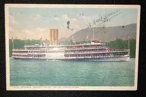 Vintage Phostint Postcard Steamer Ship Robert Fulton Hudson - Posted Airmail - Picture 1 of 2