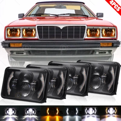 4PCS 4x6" Rectangular LED Headlights Halo DRL Lamps For Maserati Biturbo Spyder - Imagem 1 de 4