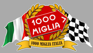 1000 MILLE MIGLIA DRAPEAU ITALIEN DAMIERS RACING 15cm AUTOCOLLANT STICKER MB048