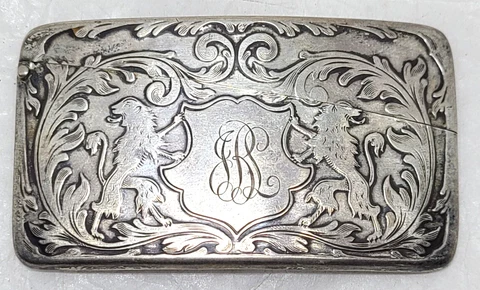 Antique R. Blackinton Engraved Heraldic lion Sterling Silver Curved Card Case Cover