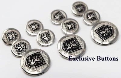Metal Blazer Buttons Set - Rampant Lion Black Shield - Gold or Silver - Image 1 of 2