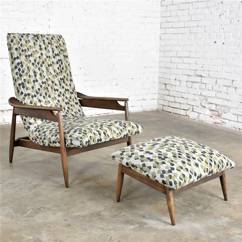 MCM Scandinavian Modern Style High Back Lounge Chair & Ottoman Attr Home Chair Cover