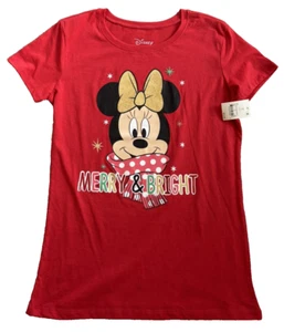 Disney MINNIE MOUSE Christmas GIRLS XL (14/16) SHIRT T-Shirt Red, Merry & Bright - Picture 1 of 8