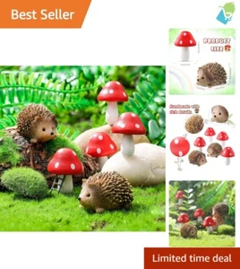 Vibrant 6-Piece Hedgehog and Mushroom Garden Sculpture Set for All Seasons - Picture 1 of 8