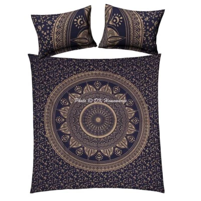 Blue Floral Quilt Duvet Cover Bedding Set Cotton Queen Size Hippie Comforter - Imagem 1 de 4