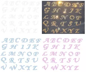 ALPHABET LETTER SHEET FANCY SM IRON-ON RHINESTONE CRYSTAL TSHIRT TRANSFER PATCH - Picture 1 of 7