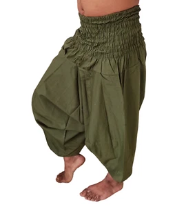 Indian Cotton Harem Gypsy Hippie Ali Baba Baggy Olive Green Women Yoga Pants US - Picture 1 of 3
