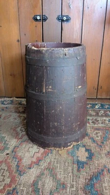 Best Antique Early Primitive Wood Double Grain Measure Bucket Orig Red Paint 14" - Image 1 of 4