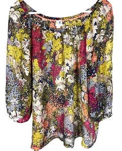 Edme & Esyllte Antropologie Women’s L Sheer Silk Blouse Top Floral Multicolor - Picture 1 of 5