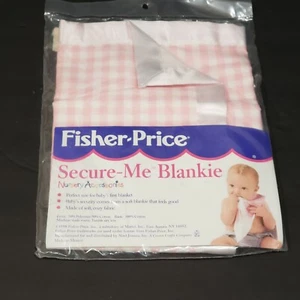 Fisher Price Secure Me Blankie Pink White Checkered Lovey Baby Blanket Satin Vtg - Picture 1 of 5