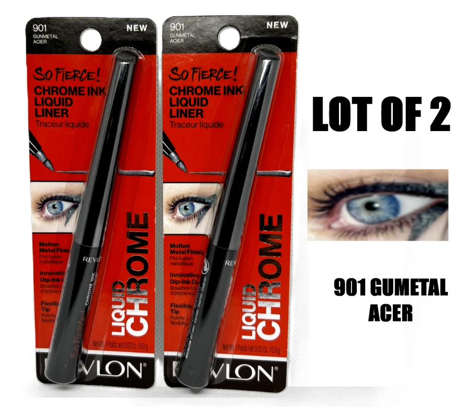 REVLON So Fierce! Chrome Ink Liquid Eyeliner 901 Gunmetal Acier LOT OF 2 - Image 1 of 1