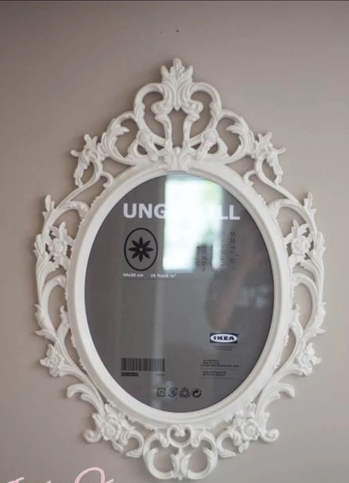 Nuevo IKEA UNG DRILL 14743 Grande Marfil-Blanco Ornamentado Aspecto Victoriano Fama Ovalada Foto 1 de 2