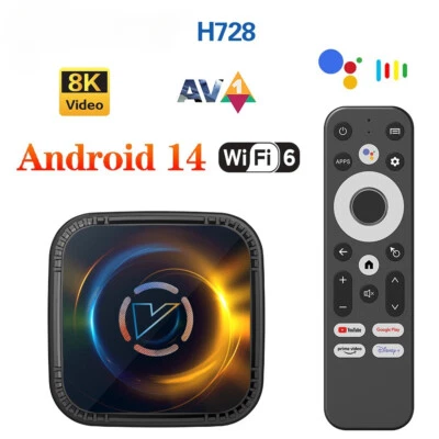 Android 14 TV Box H728 Octa Core A55 8K 4K 1000M Wifi6 Media Player Cooling Fan - Image 1 of 4