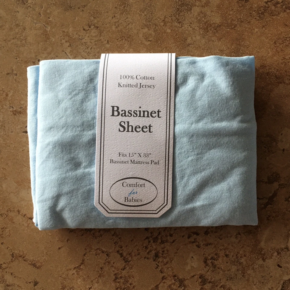 15” x 33” Fitted Bassinet Mattress Pad Sheet, 100% Cotton Knitted Jersey, Blue - Image 1 of 2