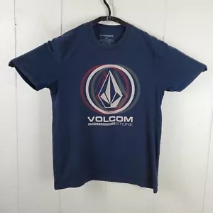 Volcom Shirt Mens Small Blue Crew Neck Short Sleeve Graphic Stretch Pullover - Picture 1 of 16