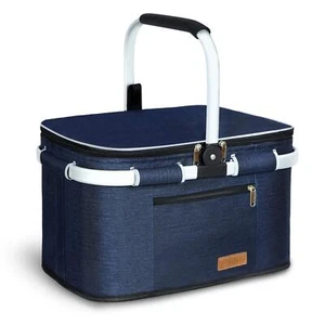 35L Insulated Picnic Basket Leak-Proof Folding 2-Layer Internal Pockets - Picture 1 of 7