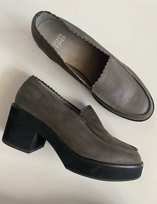 Mocasines Eileen Fisher Harria Plataforma Cuero Grueso Gris Oscuro Talla 8M Foto 1 de 4