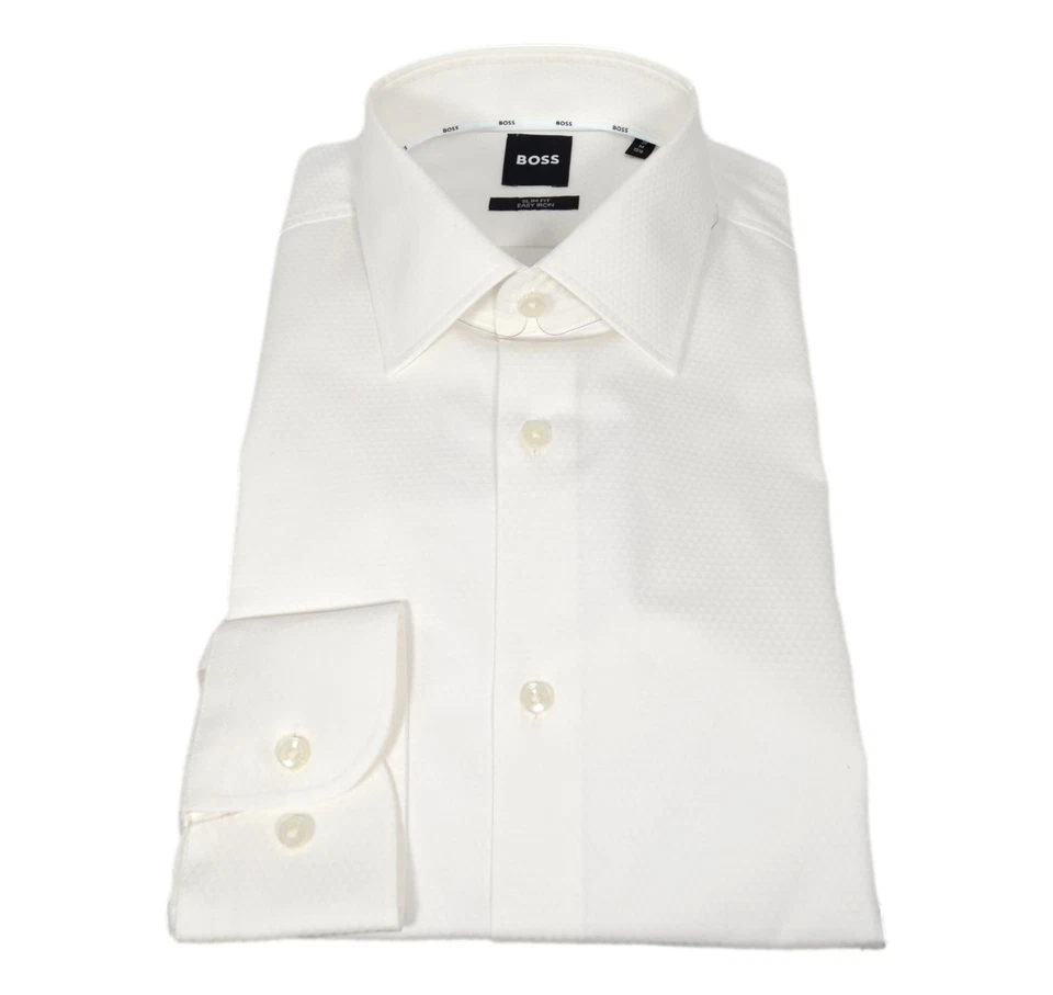 BOSS Camicia Uomo Slim Fit Tessuto Lavorato H-Hank-Kent 50512899 Colore Bianco - Immagine 1 di 3