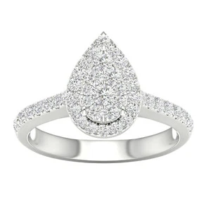 10k White Gold 0.75Ct Diamond Halo Engagement Ring Size 9, Clarity I2, Color H-I - Picture 1 of 8