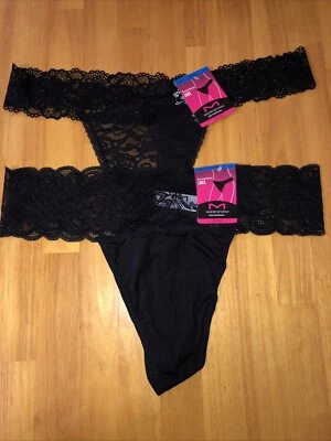 Black Thongs 2 PK 8 / XL Sexy Luxurious Lace Low Rise Maidenform New With Tags - Image 1 of 4