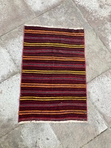Decorative vintage striped kilim rug fragment worned rug boho home decor - Picture 1 of 2