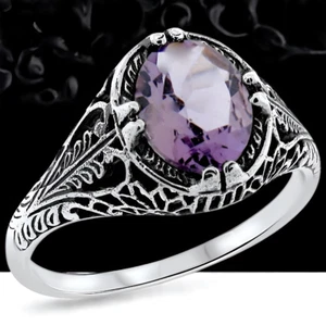 NATURAL 1.60 CT AMETHYST 925 STERLING SILVER DECO ANTIQUE STYLE RING        #683 - Picture 1 of 4