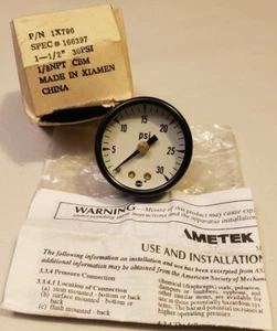 Ametek Pressure Gauge 0-30PSI P/N 1X796 1-1/2'' 30PSI 1/8NPT CBM  - Picture 1 of 5