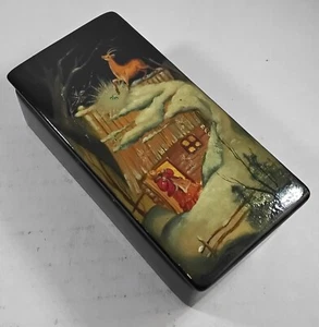 Mittlere rechte russische Lackdose 4 Zoll x 2 Zoll x 1 1/4 Zoll SILBERHUF Märchen - Bild 1 von 10
