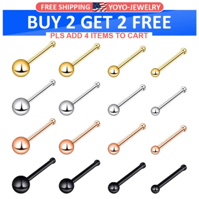 4-40PC Bone Stud Nose Ring Stainless-Steel Tiny Nostril Pin Ball Top Jewelry 20G - Image 1 of 4