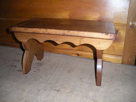 Vintage Handmade Solid American Black Walnut Wooden Stool with Inlay Cover